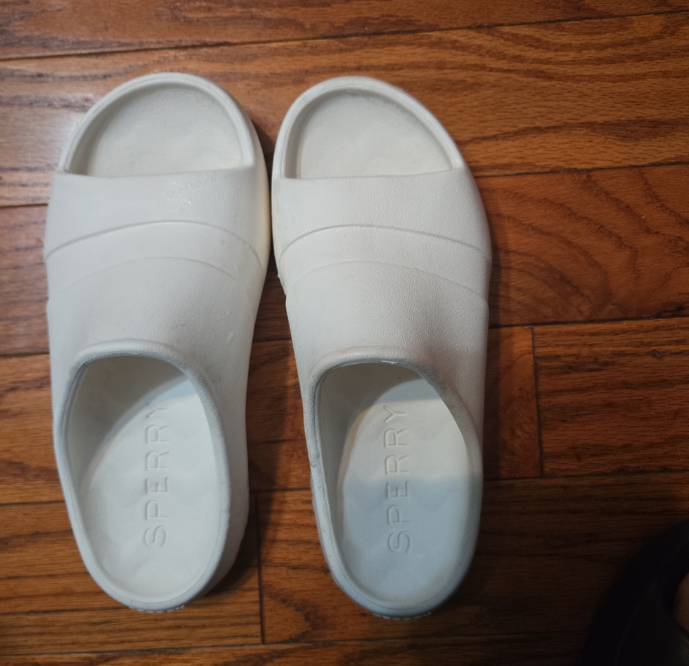 Sperry White Slide Sandals with Molded Footbed